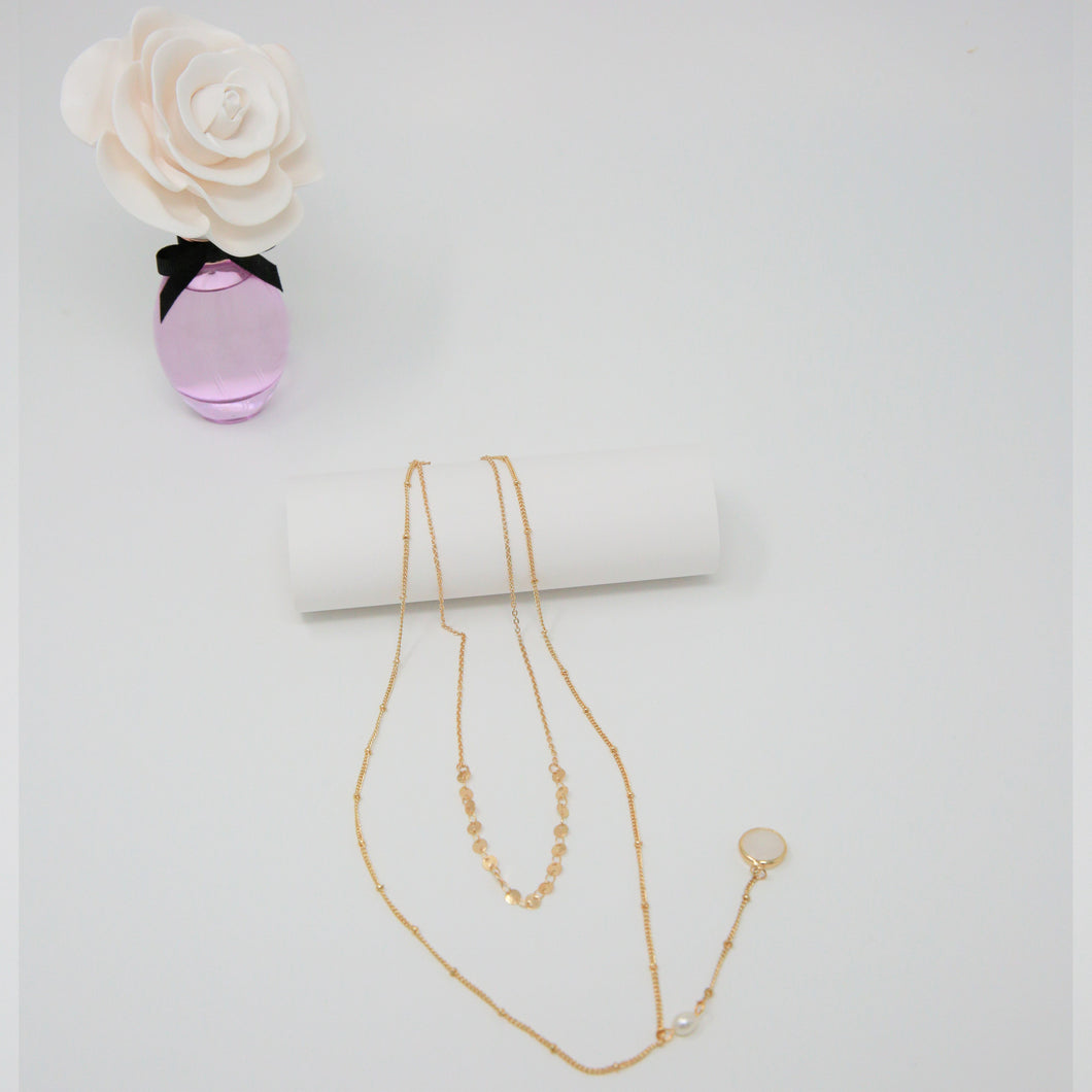 Double Layered Necklace with Round Drop