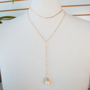 Double Layered Long Drop Necklace